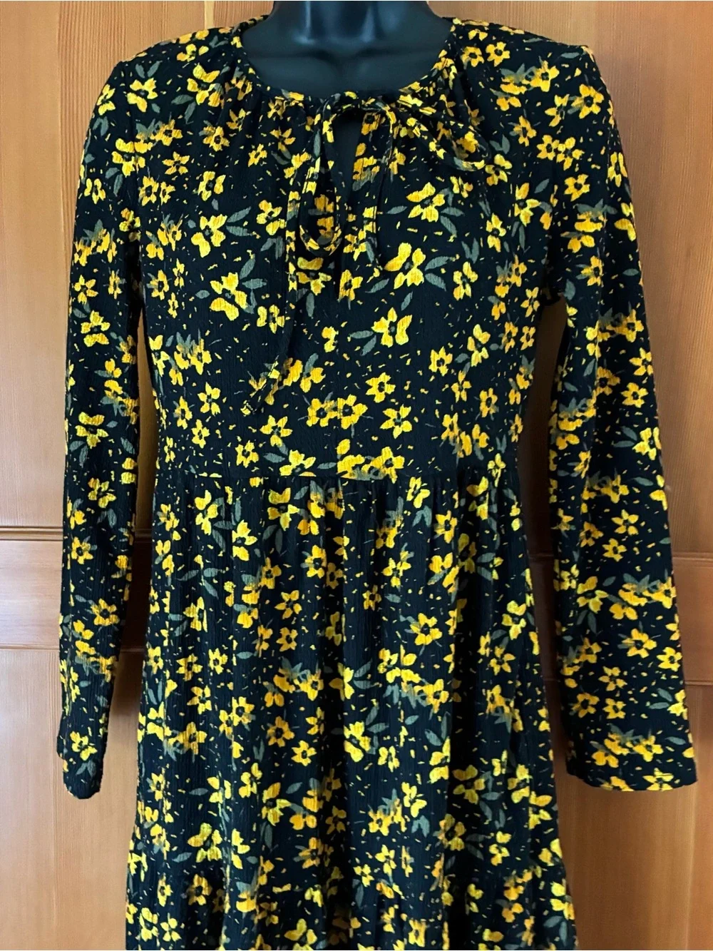 Free People Tiers of Joy Midi Dress Yellow Floral Print on Black Size Small